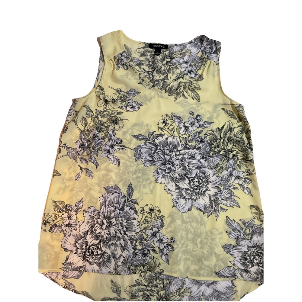 Roz & Ali Women's V-Neck Sheer Floral Pattern Yellow Size‎ Small I04